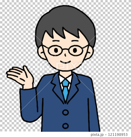 スーツを着た男性が案内をしている 121198953