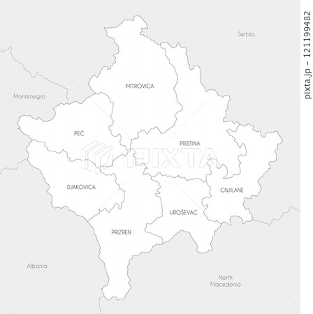 Vector regional map of Kosovo with districts and administrative divisions, and neighbouring countries and territories. Editable and clearly labeled layers. 121199482