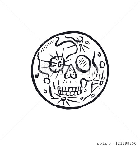 Hand drawn black and white sketchy full moon with skull face isolated on white background Hand drawn black and white sketchy full moon with skull face isolated on white background 121199550