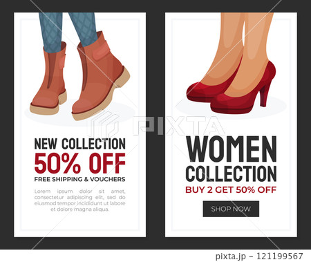 Shoes and Footwear Shop Banner Design Vector Template 121199567