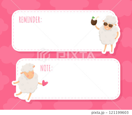 Note Card with Funny Sheep Farm Character with Wooly Body and Hoof Vector Template 121199603