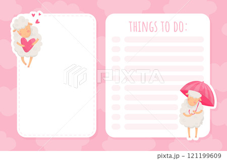 Note Card with Funny Sheep Farm Character with Wooly Body and Hoof Vector Template 121199609