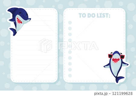Funny Shark Character To Do List Design Vector Template 121199628