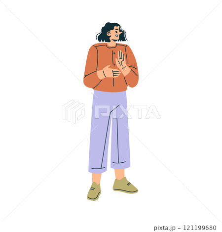 Woman Character Stand Clapping Hand Gesture Vector Illustration 121199680