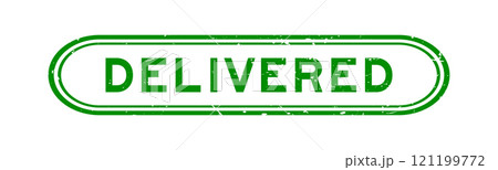 Grunge green delivered word rubber seal stamp on white background 121199772