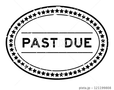 Grunge black past due word oval rubber seal stamp on white background 121199808