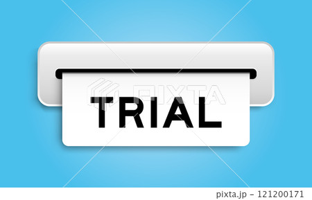White coupon banner with word trial from machine on blue color background White coupon banner with word trial from machine on blue color background 121200171