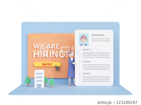 3DCG｜採用サイトからエントリーシートを送る就活生の女性 121200287