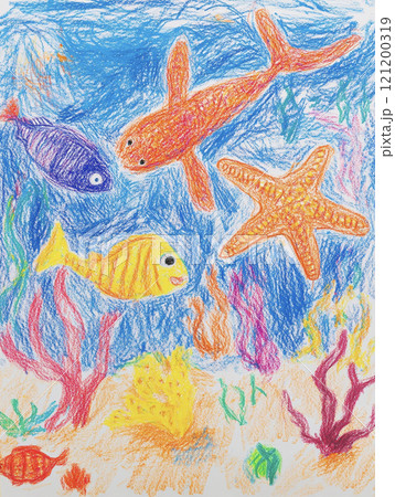熱帯の海の魚とサンゴのイラスト　AI画像 121200319