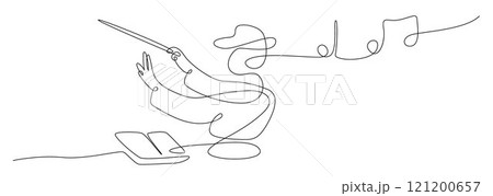 Conductor conducting an orchestra line vector, Continuous single one line art drawing of music conductor directing concert 121200657