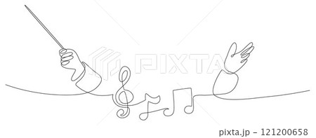 Conductor hand line vector, Continuous single one line art drawing of music conductor directing concert, conductor with music melody note Conductor hand line vector, Continuous single one line art drawing of music conductor directing concert, conductor with music melody note 121200658