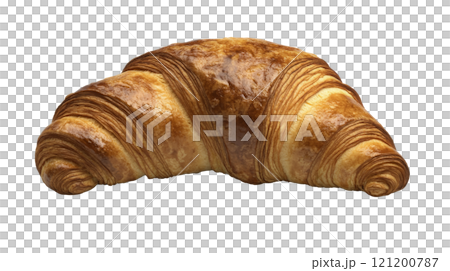 Freshly baked croissant on a clean surface showcasing its flaky layers and golden color Freshly baked croissant on a clean surface showcasing its flaky layers and golden color 121200787