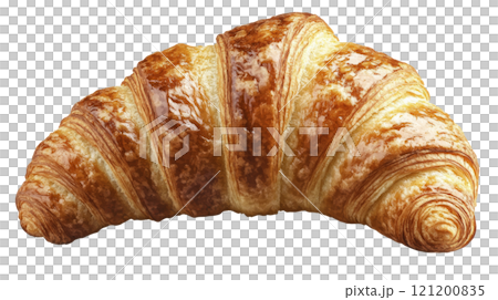 Freshly baked croissant on a clean surface showcasing its flaky layers and golden color 121200835