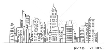 Hand drawn city skyline, Skyline showing several prominent buildings and hotels line vector Hand drawn city skyline, Skyline showing several prominent buildings and hotels line vector 121200922
