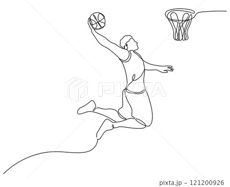 Basketball player on basketball court in action, basketball players in action line vector 121200926