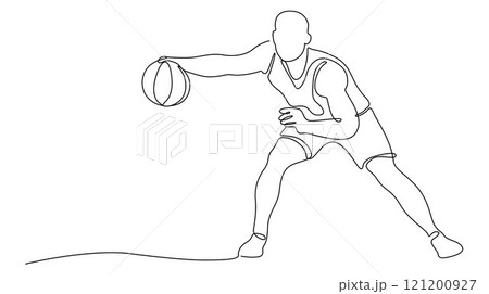 Male basketball player dribbling the ball, basketball players in action line vector Male basketball player dribbling the ball, basketball players in action line vector 121200927