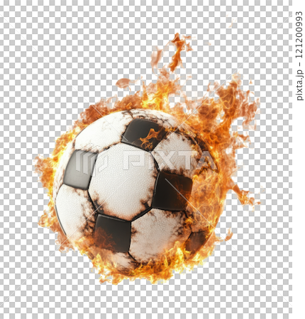 A flaming soccer ball in motion creating an intense action scene in a sports-themed setting A flaming soccer ball in motion creating an intense action scene in a sports-themed setting 121200993