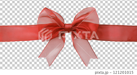 Elegant red ribbon bow designed for gift wrapping and decor, highlighting festive charm 121201015