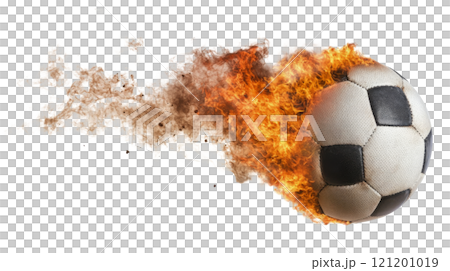 A soccer ball ignites in flames while soaring through the air in a dramatic display of power 121201019