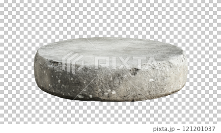 Simple round concrete object with a smooth surface on a white backdrop for design purposes 121201037