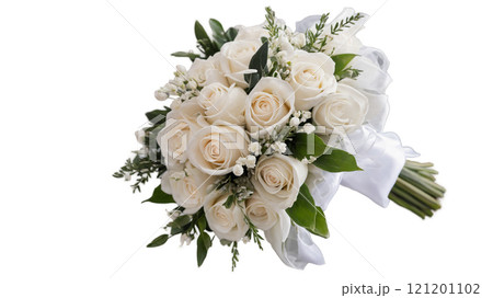 Elegant bouquet of white and red roses with greenery for a special celebration occasion 121201102