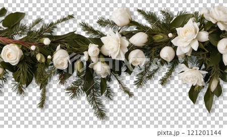 Exquisite white floral garland with greenery, perfect for wedding decorations or celebrations 121201144