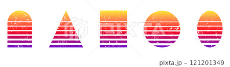 Geometric shapes with gradient stripes and grunge texture 121201349