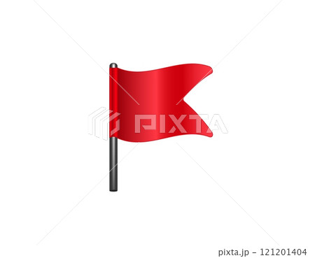 Bright red flag waving on black pole against white Bright red flag waving on black pole against white 121201404
