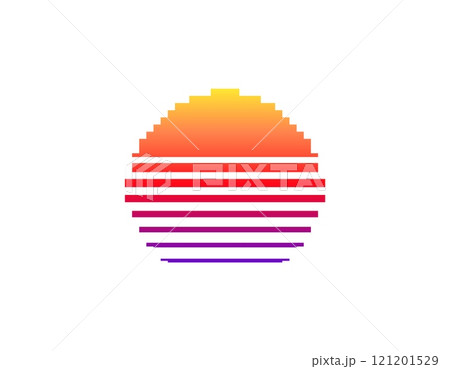Retro eighties style geometric sun design in vibrant colors 121201529