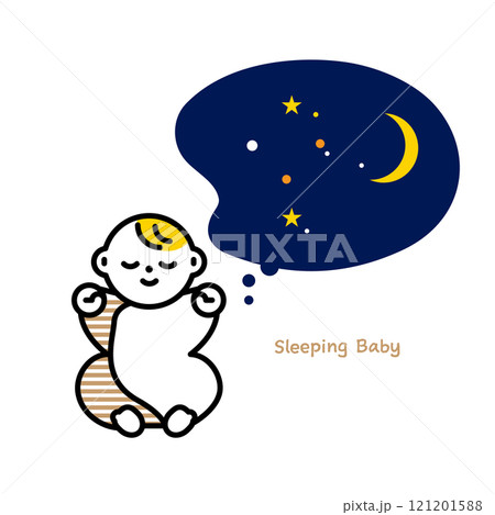 夜眠る赤ちゃんのイラスト 121201588