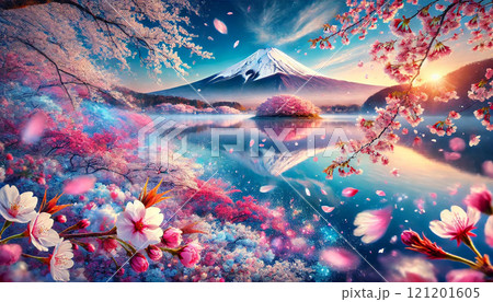 美しい桜と富士山のイラスト 121201605