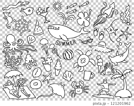 夏季黑白插畫 121201962