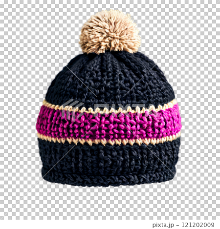 Cozy knitted beanie with pom-pom design and contrasting colors, perfect for winter wear Cozy knitted beanie with pom-pom design and contrasting colors, perfect for winter wear 121202009
