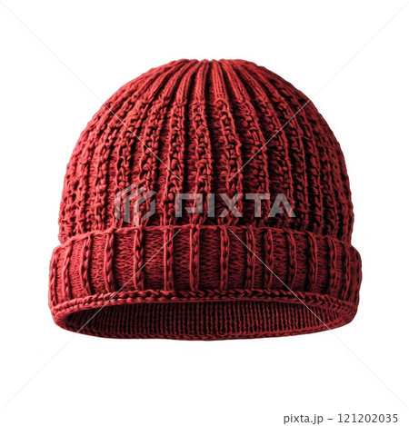 Warm knitted red beanie hat ideal for winter activities and outdoor adventures 121202035