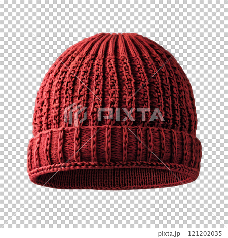 Warm knitted red beanie hat ideal for winter activities and outdoor adventures 121202035
