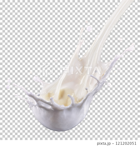 A delicious scoop of ice cream splashes into a glass of milk, creating a creamy eruption 121202051