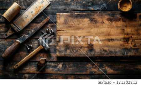 古い木材と工具 121202212