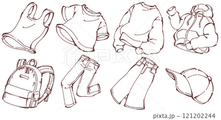 カジュアルなファッションアイテムのイラストセット 121202244