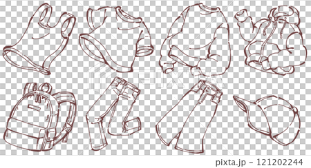 カジュアルなファッションアイテムのイラストセット 121202244