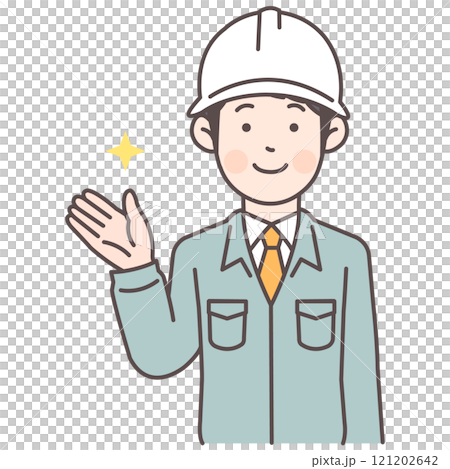 Upper body illustration of a construction worker guiding 121202642