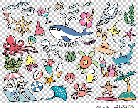 夏天的各種彩色插圖 121202779