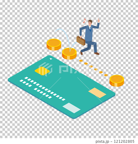 クレジットの均等払いと喜ぶ男性 121202805