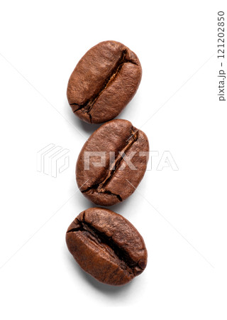 Freshly roasted coffee beans on a white background Freshly roasted coffee beans on a white background 121202850