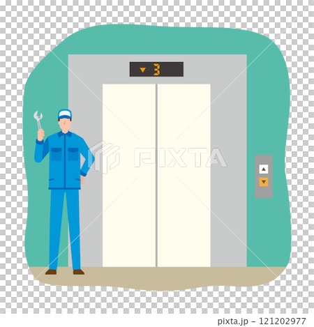 エレベーターのメンテナンスをする作業員 121202977