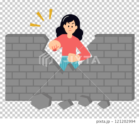 壁を破る成人女性（主婦・ビジネスウーマン）のイラスト 121202994