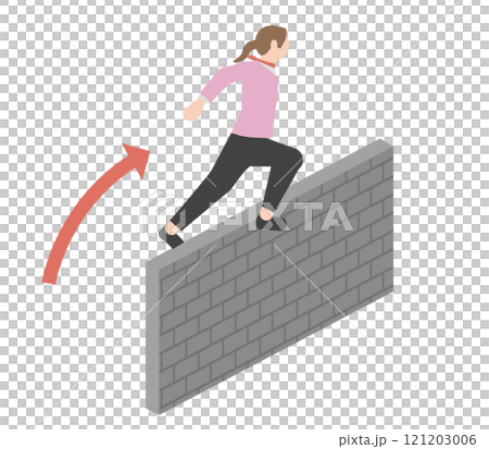 壁を乗り越える女性（ビジネスウーマン）のイラスト 121203006
