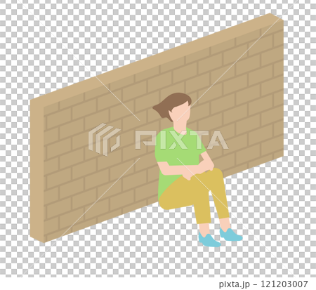 壁の前で落ち込む成人女性のイラスト 壁の前で落ち込む成人女性のイラスト 121203007