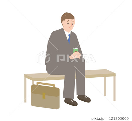 ベンチに座って落ち込む男性ビジネスマンのイラスト 121203009
