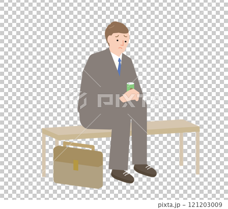 ベンチに座って落ち込む男性ビジネスマンのイラスト 121203009