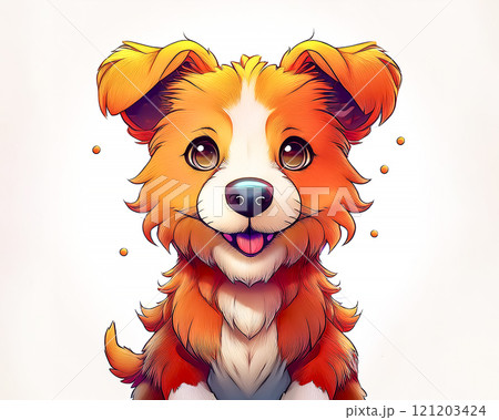 座ってこちらを見つめる犬のイラスト素材 121203424